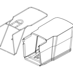 Isometric technical drawing of two storage boxes