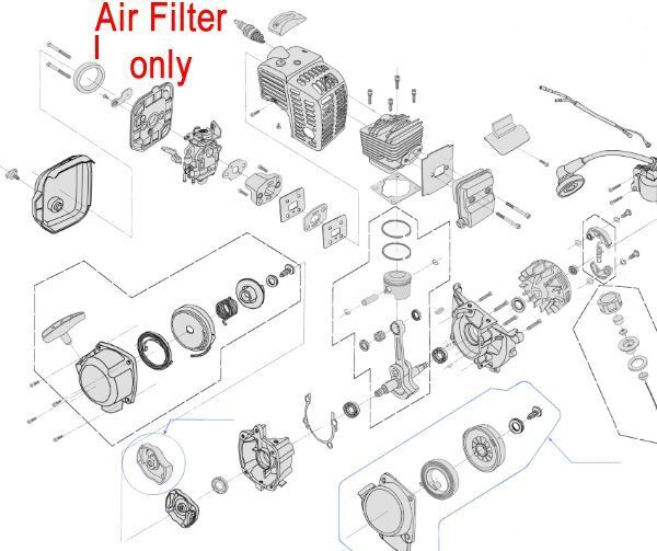 P - Mowers Online Air filter exploded parts diagram view.