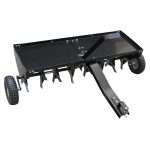 Tow-behind lawn aerator with spikes and wheels