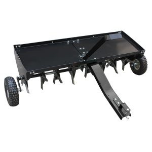 Tow-behind lawn aerator with spikes and wheels