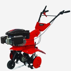 Red front-tine tiller with handlebar controls