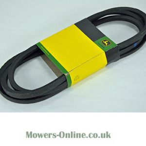 Lawn mower drive belt with yellow stripe