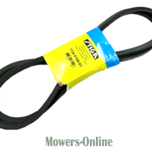 Drive belt with yellow and blue label