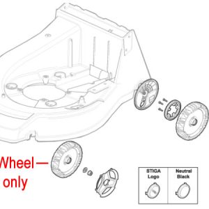Lawn mower wheel assembly diagram with parts