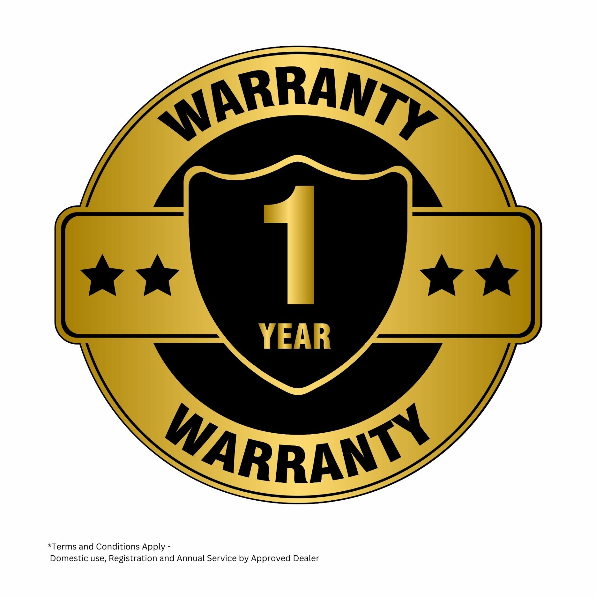 flv1drnwv15.jpg - Mowers Online One year warranty badge with shield and stars