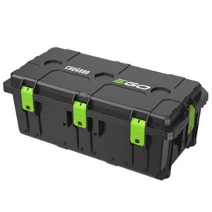 Plastic tool storage chest with green latches