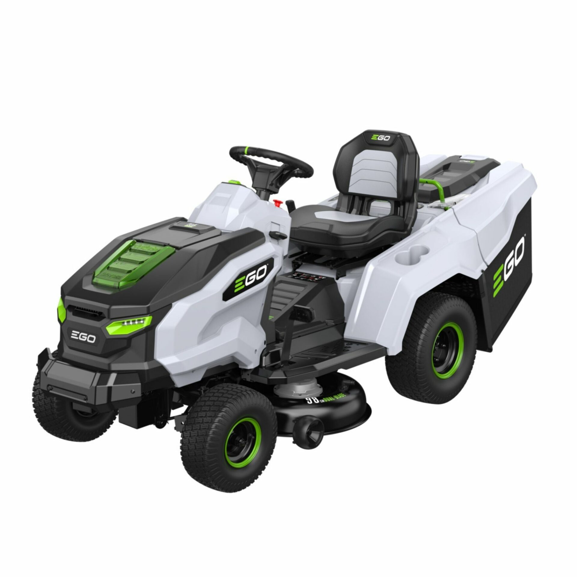 fysvw5ochsz.jpg - Mowers Online EGO white and green ride-on lawn mower