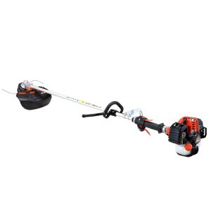 Gas powered string trimmer with curved shaft