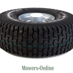 Lawn mower tire with chrome rim wheel