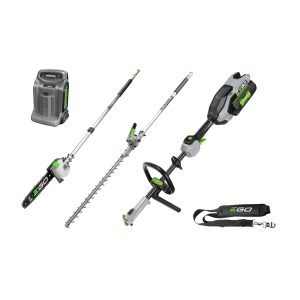 Cordless hedge trimmer and pole saw kit with battery