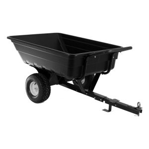 Black dump trailer with pneumatic tires