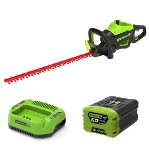 Greenworks cordless hedge trimmer with battery and charger