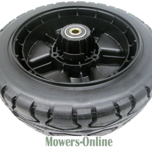 Pneumatic wheel with black plastic rim assembly