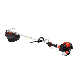 String trimmer with curved shaft and gas engine