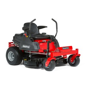 Red zero-turn radius riding lawn mower
