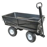 Garden cart with mesh sides and pneumatic wheels