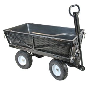 Garden cart with mesh sides and pneumatic wheels