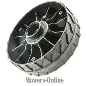 Lawn mower wheel with tread pattern
