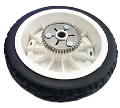 hxmeou3iqao.jpg - Mowers Online Lawn mower wheel with gear and white hub