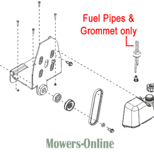 Lawn mower fuel pipes and grommet parts diagram