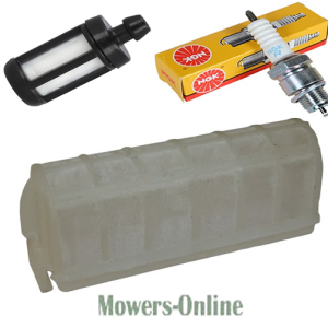 Fuel filter, spark plug, and fuel tank assembly