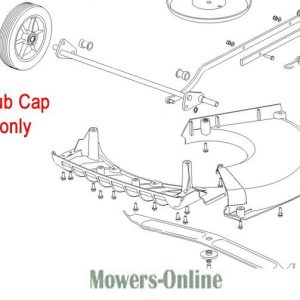 Lawn mower deck and wheel hub cap parts diagram