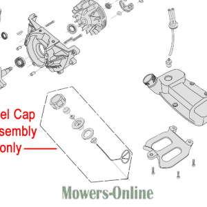 Fuel cap assembly diagram with exploded parts view