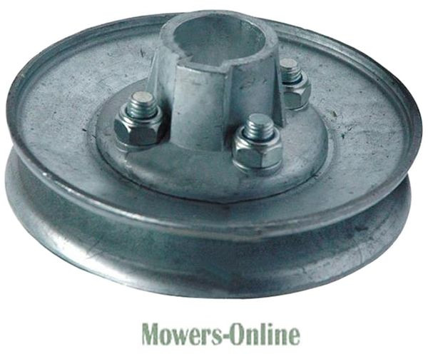 j4hh02uyk10.jpg - Mowers Online Pulley wheel with central hub and mounting bolts