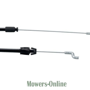 Two lawn mower throttle cables with connectors