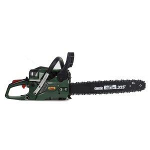 Petrol chainsaw with black guide bar