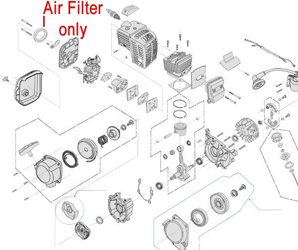 P - Mowers Online Air filter exploded parts diagram view