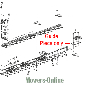 Guide piece for ride-on mower cutting deck assembly