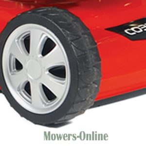 Lawn mower wheel with white hub cap