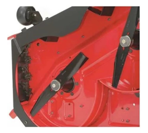 l2tmypudoq5.jpg - Mowers Online Red lawn mower chute and discharge assembly