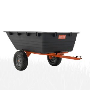 Dump trailer with black bed and orange frame