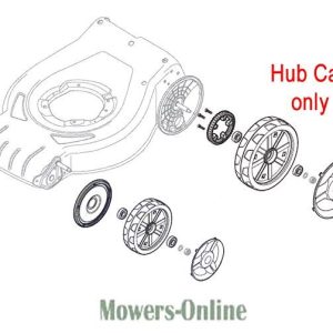 Lawn mower wheel hub cap replacement part