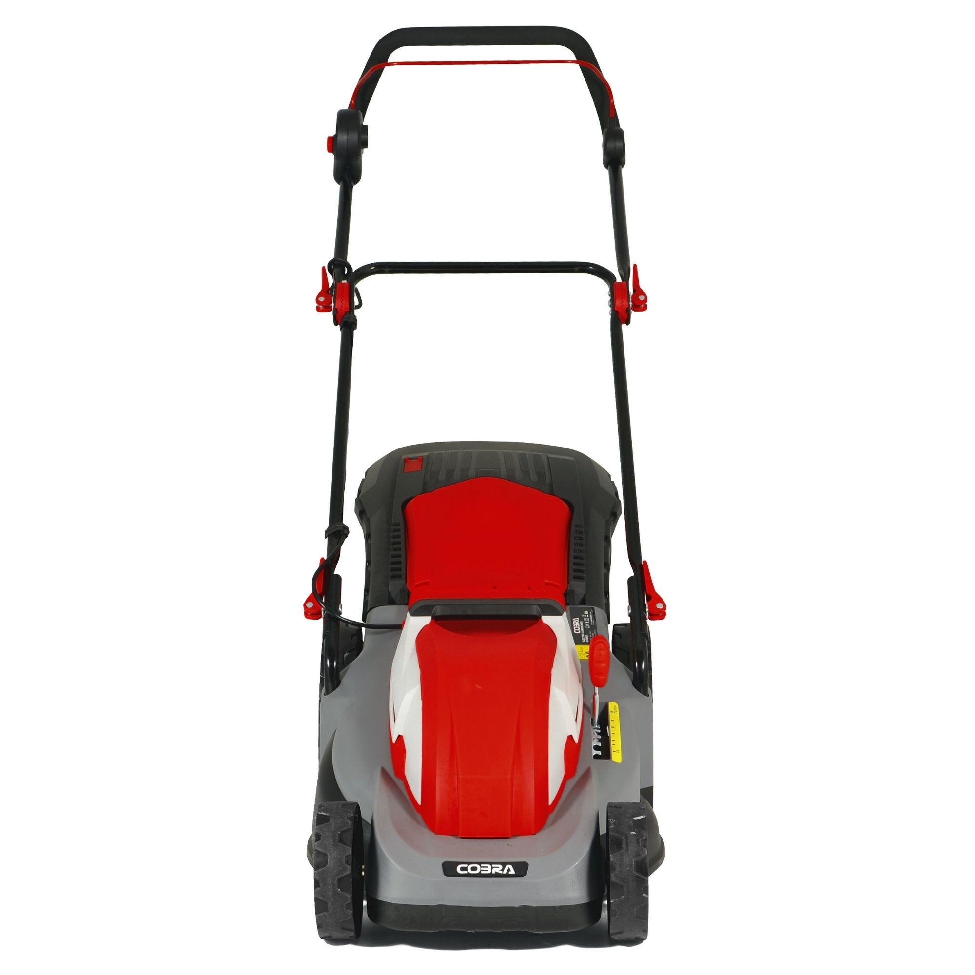 lqc35yuchs1.jpg - Mowers Online Red and gray electric lawn mower, top view