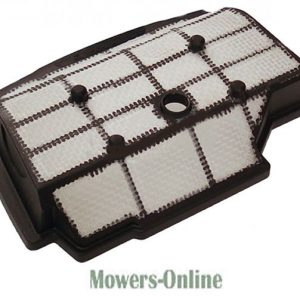 Engine air filter with mesh panels and buttons