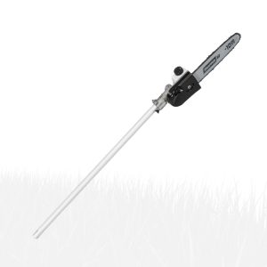 Pole saw with black grip and silver shaft