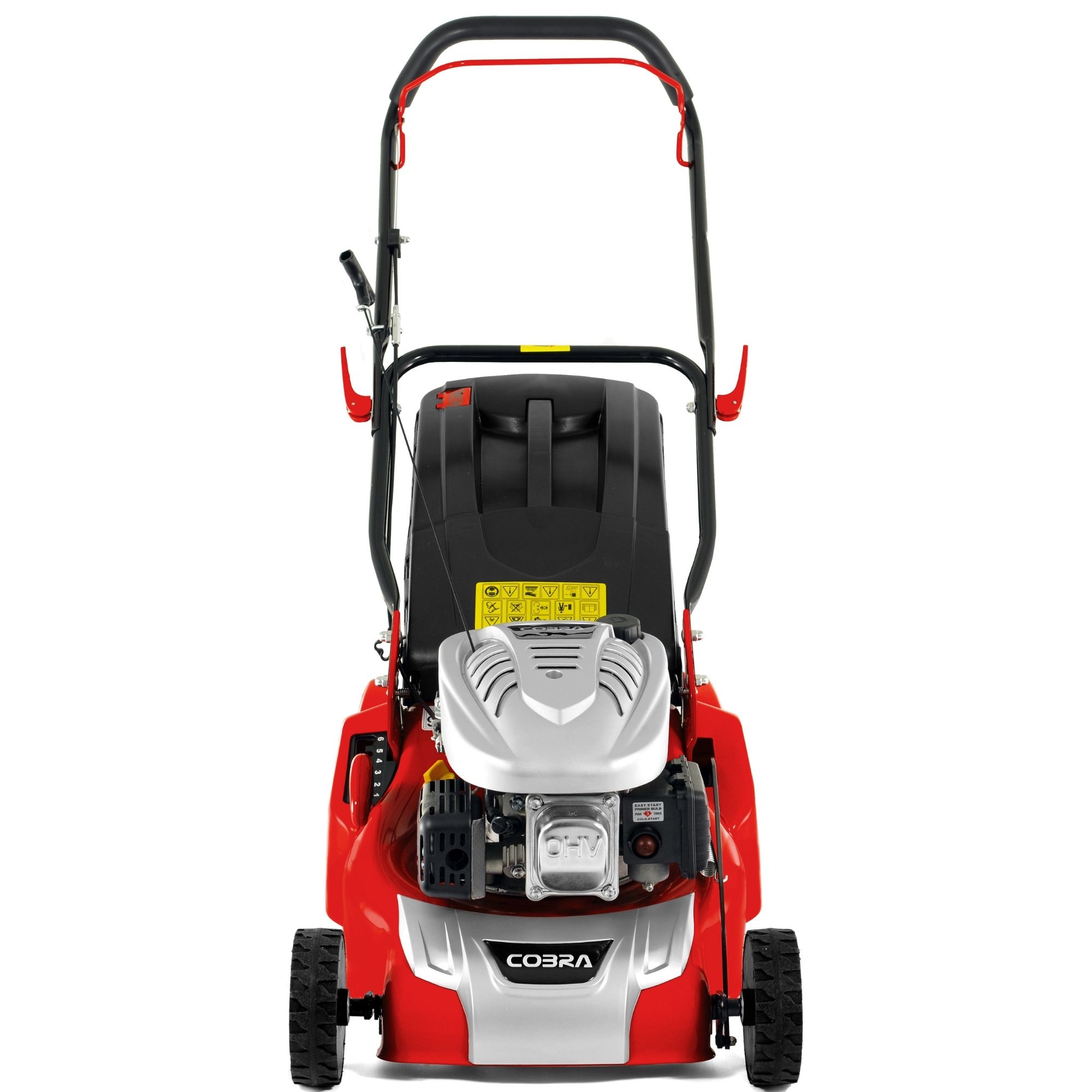 mqrwwxvju1j.jpg - Mowers Online Red self-propelled lawn mower, top view