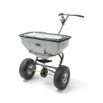 Push-type fertilizer spreader with pneumatic tires