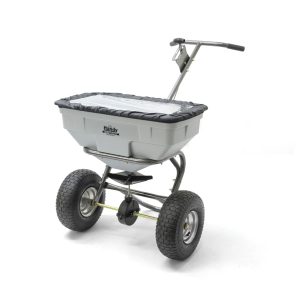 Push-type fertilizer spreader with pneumatic tires
