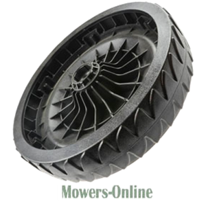 Lawn mower wheel with tread pattern