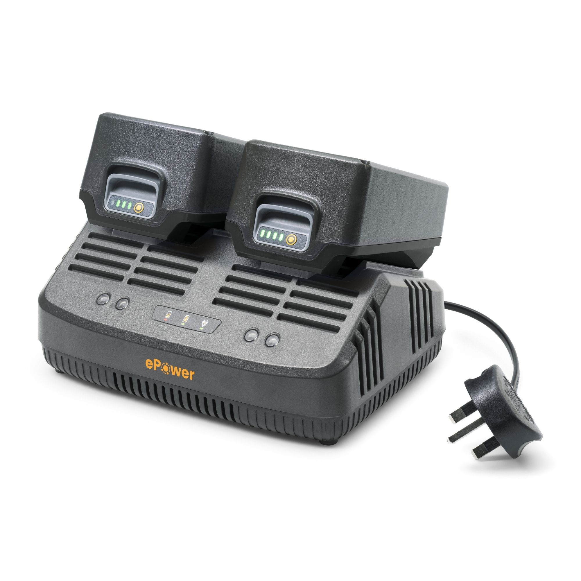 nb42y3oon22.jpg - Mowers Online Dual battery charger with two black battery packs