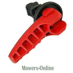 Red lawn mower engine stop cable lever