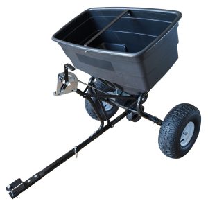 Tow-behind broadcast spreader cart with hopper