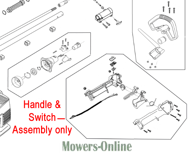 nwzb3mo2oxw.png - Mowers Online Handle and switch assembly diagram for lawn mower