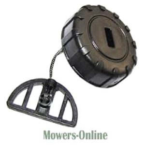 Lawn mower fuel cap with tether cable