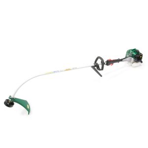 String trimmer with curved shaft and dual handles