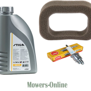 Stiga lawn mower service kit with oil and spark plug